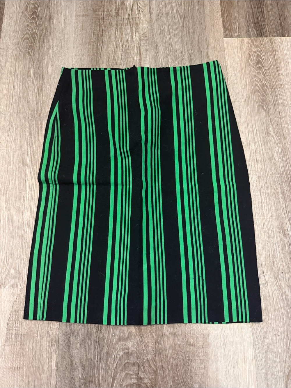 Zara Black Pencil Skirt with Green Vertical Stripes